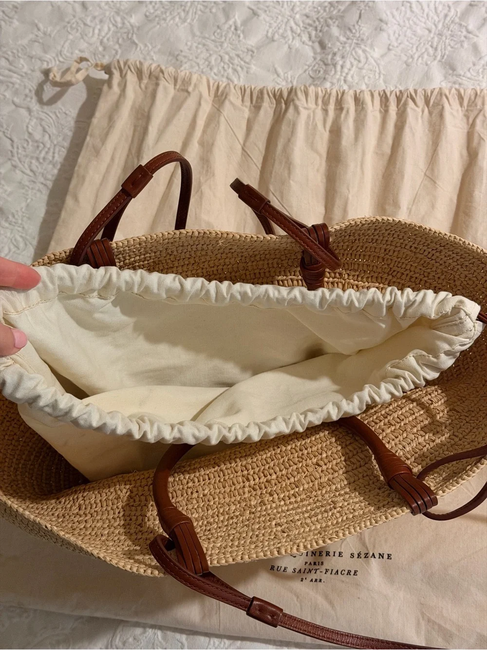 Sezane Natural Straw Tote with Brown Leather Handles - Picture 3 of 3